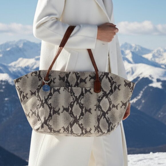 NEW! HOBO The Original Python print leather tote bag zip closure double handles - Picture 1 of 17